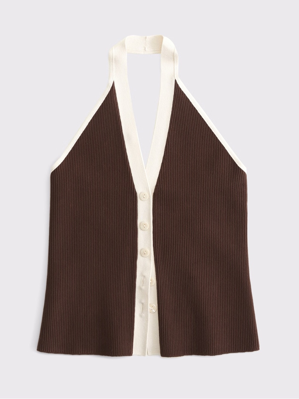 Abercrombie & Fitch Brown Ribbed Knit Sweater Vest Halter Button Down Cream Y2K - Picture 6 of 12